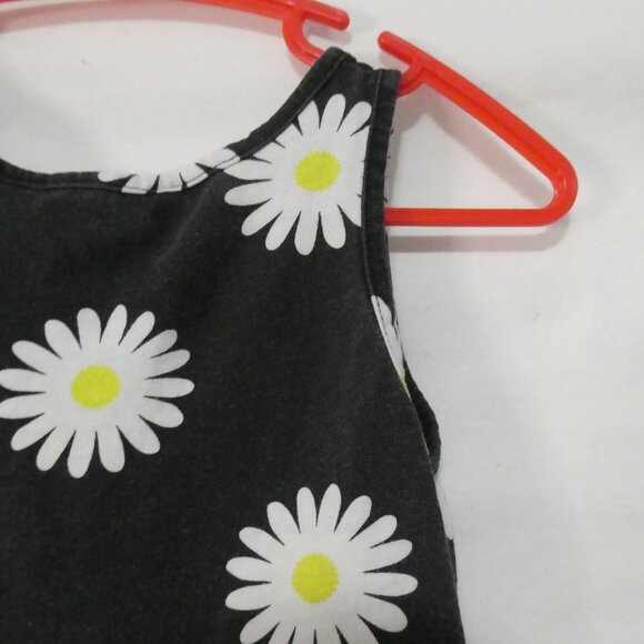 Black Floral Cotton Summer Dress P2P 10.5 inches measured Not Lined - Picture 11 of 14